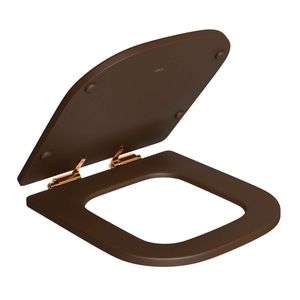 Assento Poliéster Slow Close com Microban para Bacias Piano Marrom Fosco / Red Gold