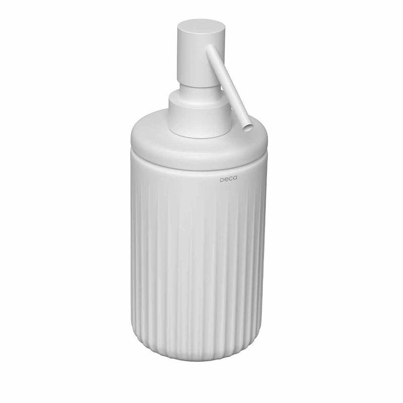 Porta-Sabao-Liquido-Deca-Redonda-Senses-Branco-Fosco---Deca---1003.RED.BRFC---Fundo-Branco-Produto-Principal-SKU-posicionada-na-diagonal-direita-ou-redondo-e-produto-fechado