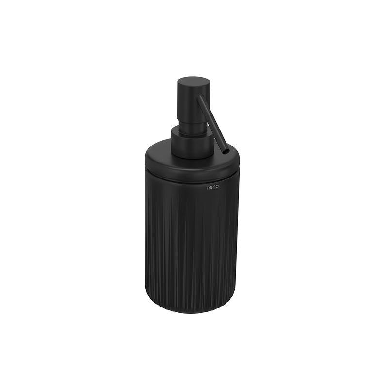 Porta-Sabao-Liquido-Deca-Redonda-Senses-Preto-Fosco---Deca---1003.RED.PTFC---Fundo-Branco-Produto-Principal-SKU-posicionada-na-diagonal-direita-ou-redondo-e-produto-fechado
