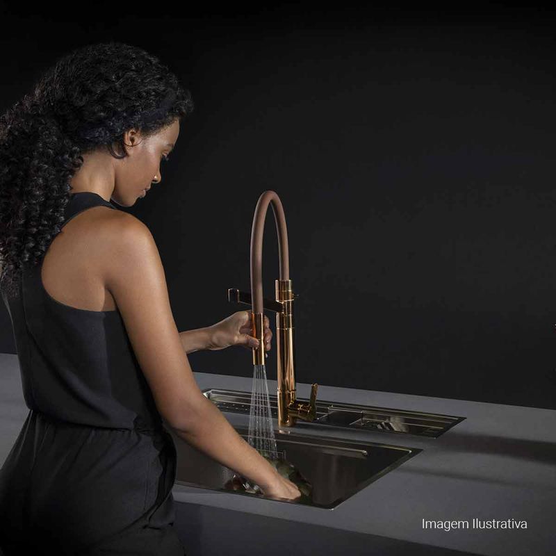 Misturador-Monocomando-Deca-de-Mesa-Bica-Alta-para-Cozinha-com-Filtro-Twin-Colore-Red-Gold-e-Marrom---Deca---2241.GL.RD.MR---Ambientada-Com-Zoom-no-produto-pode-conter-2-ou-mais-produtos-diretamente-relacionados-e-acessorios-de-banheiros.