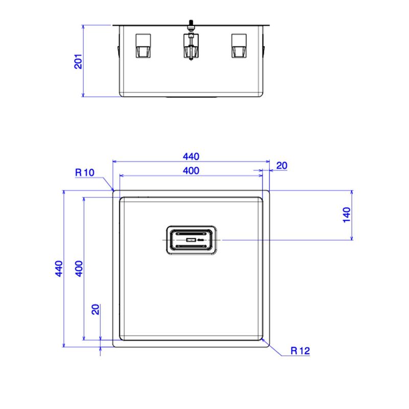 Cuba-de-Embutir-Deca-para-Cozinha-em-Inox40cm-Wish-Inox---Deca---CC.610.40.STD.INX---Fundo-Branco-Medida-Imagem-do-Desenho-tecnico-de-engenharia