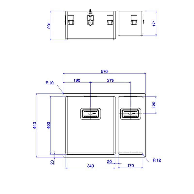 Cuba-Dupla-Deca-para-Cozinha-em-Inox55cm-Wish-Inox---Deca---CC.610.55.DUO.INX---Fundo-Branco-Medida-Imagem-do-Desenho-tecnico-de-engenharia