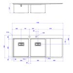 Cuba-Dupla-Deca-para-Cozinha-em-Inox116cm-Wish-Inox---Deca---CC.660.116.DUO.INX---Fundo-Branco-Medida-Imagem-do-Desenho-tecnico-de-engenharia