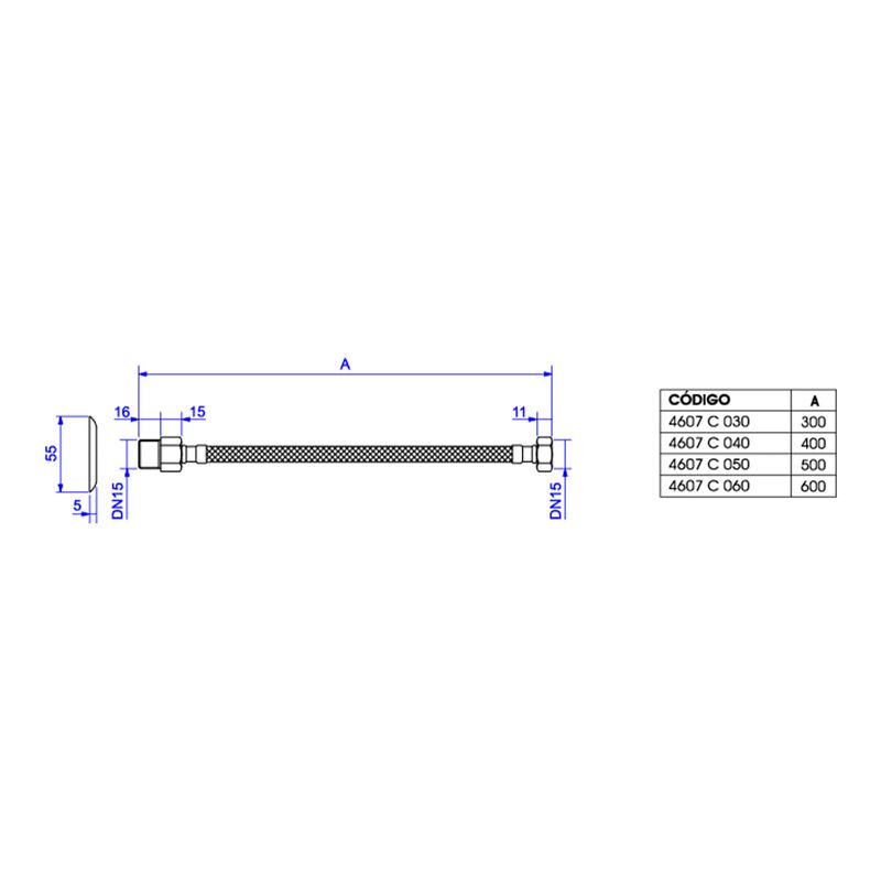Ligacao-Flexivel-Deca-Malha-de-Aco-60cm-Cromado---Deca---4607.C.060---Fundo-Branco-Medida-Imagem-do-Desenho-tecnico-de-engenharia