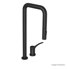 Bica-de-Mesa-Deca-Reta-para-Cozinha-You-Black-Matte---Deca---1290.BL99.MT---Fundo-Branco-Produto-com-item-complementar-posicionada-na-diagonal-direita-e-fechado-ou-produto-redondo