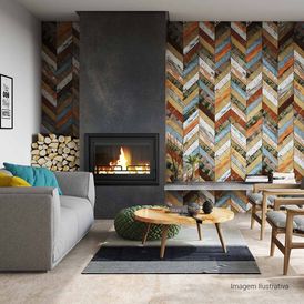 Porcelanato Amadeirado Rústico 40x90cm Multicolor - Ceusa Chevron Colorido Esmaltado Retificado