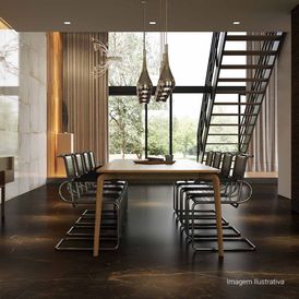 Porcelanato Acetinado Marmorizado 80x80cm Preto - Ceusa Escala Nor Esmaltado Retificado