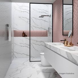 Cerâmica Monocromatico Brilhante 40x90cm Rosa - Ceusa Canelado Retificado