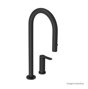 Bica-de-Mesa-Deca-Curva-para-Cozinha-You-Black-Matte---Deca---1292.BL99.MT---Fundo-Branco-Produto-com-item-complementar-posicionada-na-diagonal-direita-e-fechado-ou-produto-redondo