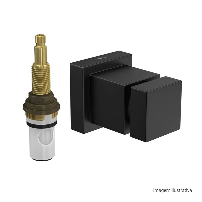 Acabamento-para-Registro-de-Pressao-Deca-1-2--e-3-4--com-Mecanismo-1-2-Volta-Cubo-Black-Matte---Deca---4916.BL86.PQ.MT---Fundo-Branco-Produto-com-item-complementar-posicionada-na-diagonal-direita-e-fechado-ou-produto-redondo