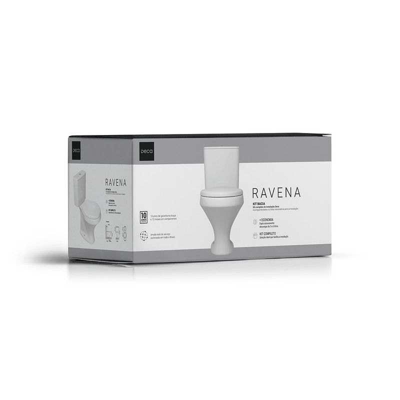Kit-Completo-Bacia-com-Caixa-Acoplada-Raneva-Branco---Deca---KP.919.17---Fundo-Branco-Produto-com-item-complementar-posicionada-na-diagonal-direita-e-fechado-ou-produto-redondo