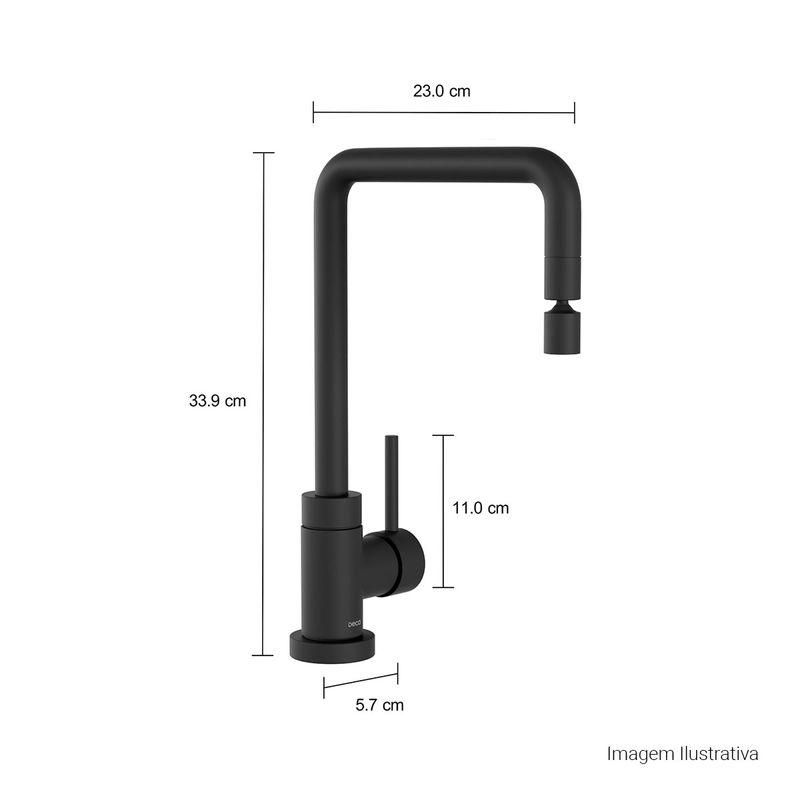 Misturador-Monocomando-Deca-de-Mesa-para-Cozinha-Spin-Black-Matte---Deca---2270.BL72.MT---Fundo-Branco-Medida-Foto-com-medidas-Produto-unico-ou-multiplos