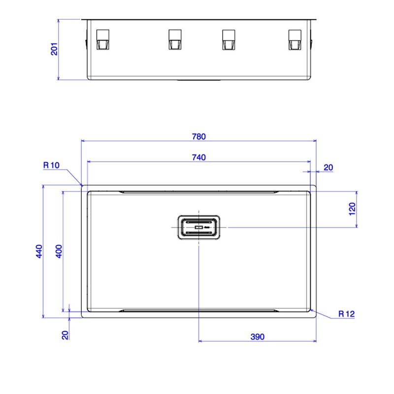 Cuba-de-Embutir-Deca-para-Cozinha-em-Inox780x440x201-Wish-Inox---Deca---CC.620.74.STD.INX---Fundo-Branco-Medida-Imagem-do-Desenho-tecnico-de-engenharia