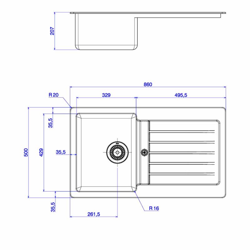 Cuba-de-Sobrepor-Deca-para-Cozinha-Unic-Quartzo-Black---Deca---CC.640.86.QTZ.BLMT---Fundo-Branco-Medida-Imagem-do-Desenho-tecnico-de-engenharia
