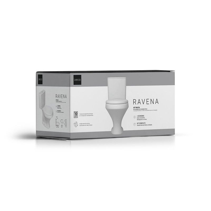 Kit-Completo-Bacia-com-Caixa-Acoplada-Raneva-Branco---Deca---KP.919.17---Fundo-Branco-Produto-com-item-complementar-posicionada-na-diagonal-direita-e-fechado-ou-produto-redondo