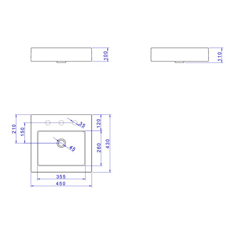 Cuba-de-Apoio-Deca-Quadrada-430mm-Ebano-Fosco---Deca---L.737.94---Fundo-Branco-Medida-Imagem-do-Desenho-tecnico-de-engenharia