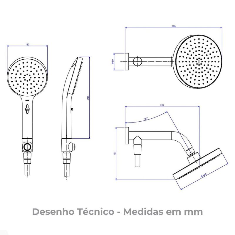 Chuveiro 16cm com Desviador FlexPlus 2083CDES Cromado Deca